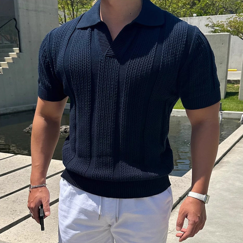 Men's Hollowed-Out Ice Silk Polo Shirt With Lapel Collar
