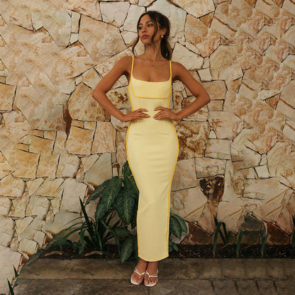 Summer New Sexy Backless Long Suspender Dress