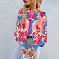 Women's Fashion Printed Long Sleeve Lapel Bishop Sleeves Top