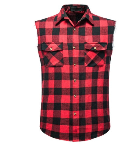 Men's Vest Casual Plaid Sleeveless Shirt Pocket Decoration Large Size Vest