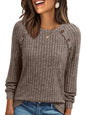 Round Neck Sunken Stripe Brushed Solid Color Top Long Sleeve