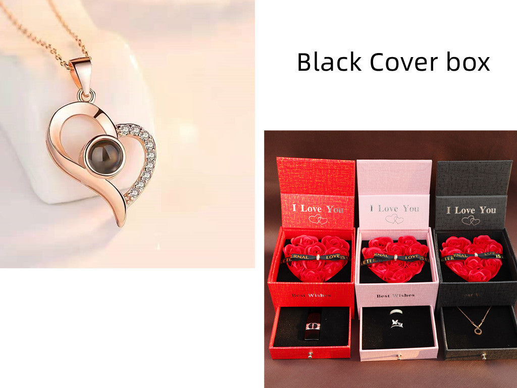 Coffret cadeau de bijoux en métal rose pour la Saint-Valentin, collier pour mariage, petite amie, cadeaux