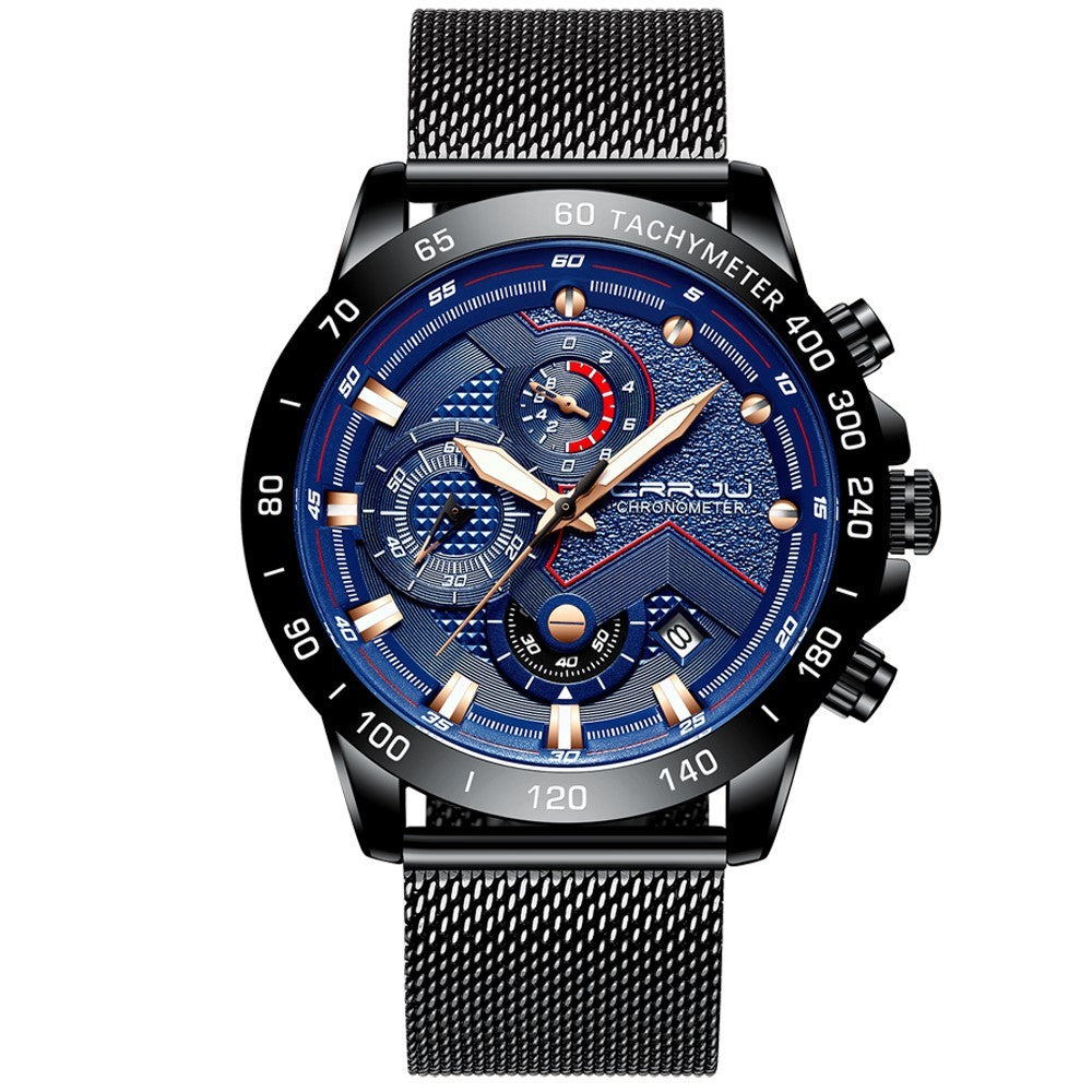 Multi-fonction six-aiguille en acier inoxydable montre