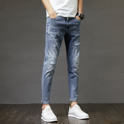 Pantalon en Denim déchiré pour hommes, coupe ajustée, longueur cheville