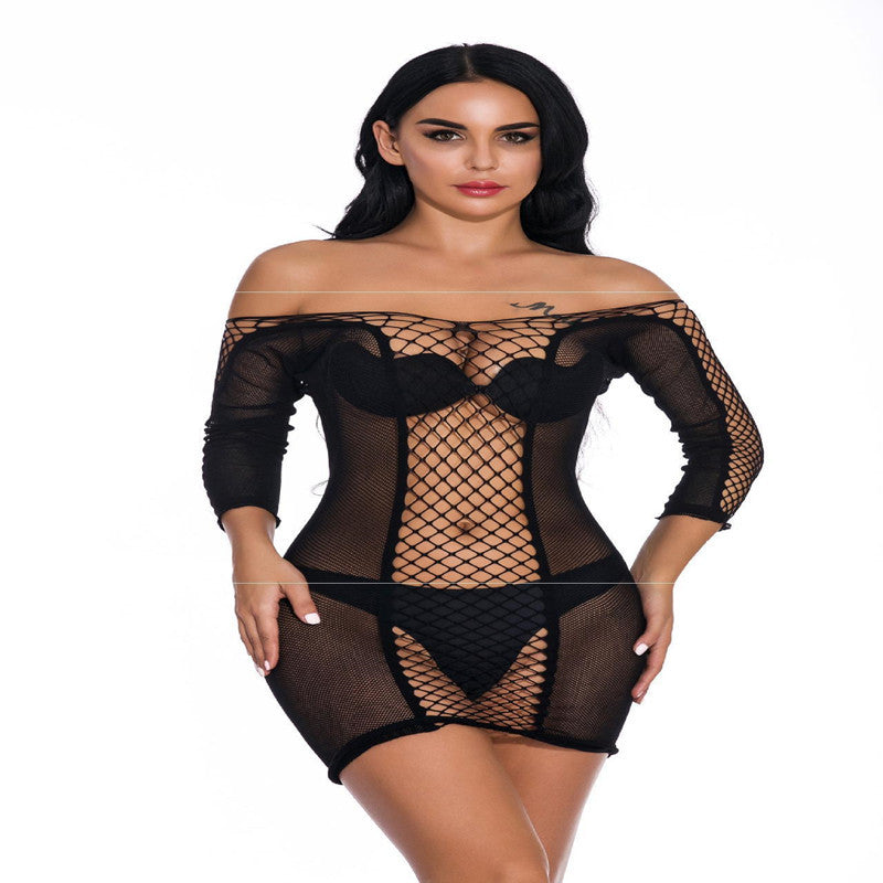 Lingerie Mid-sleeve Fishnet Short Skirt Pajamas Women