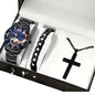 set de bracelet croix et montre pour homme dans un emballage élégant.