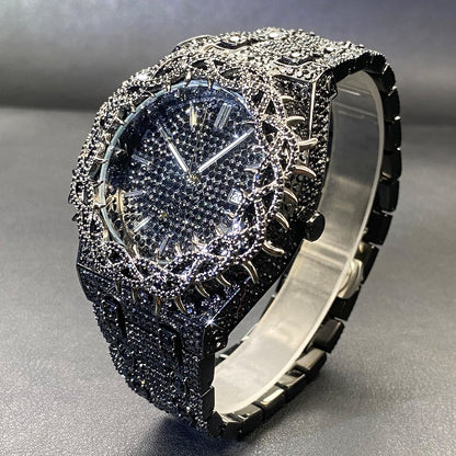 montre hip-hop pour homme avec zircon vert, design élégant et flashy, idéale pour les amateurs de mode.
