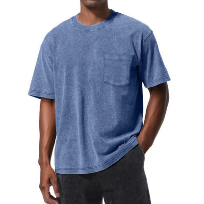 Retro Washed Pocket 3D Digital Print All-Match Crew Neck Short-Sleeve T-Shirt
