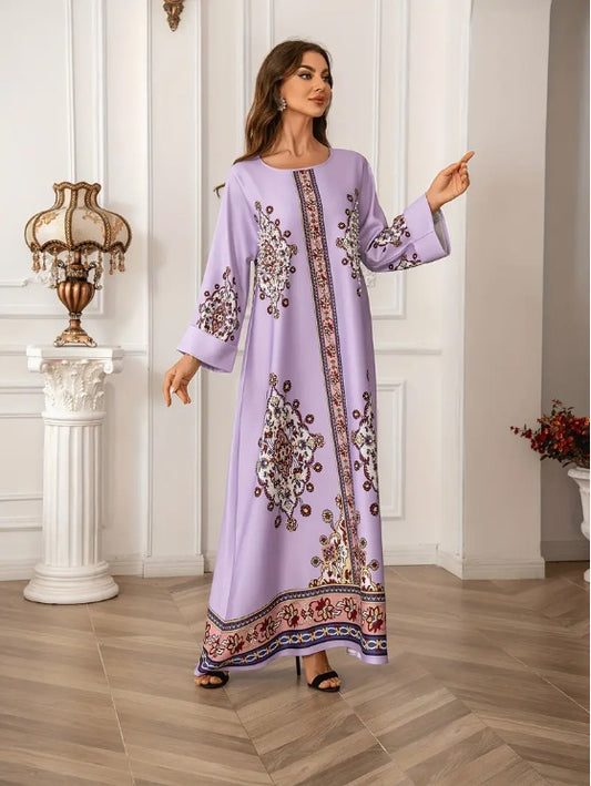 Robe Abaya élégante à manches longues et imprimé floral