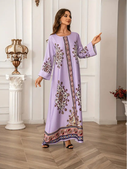 Robe Abaya élégante à manches longues et imprimé floral