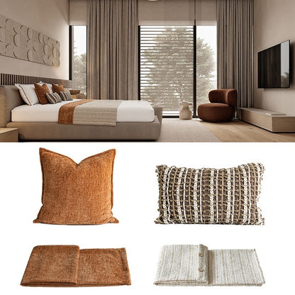 nsemble Oreillers et Bed Runner Vintage pour Chambre Crème