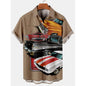 chemise imprimée 3D homme avec des voitures rétro sur fond beige