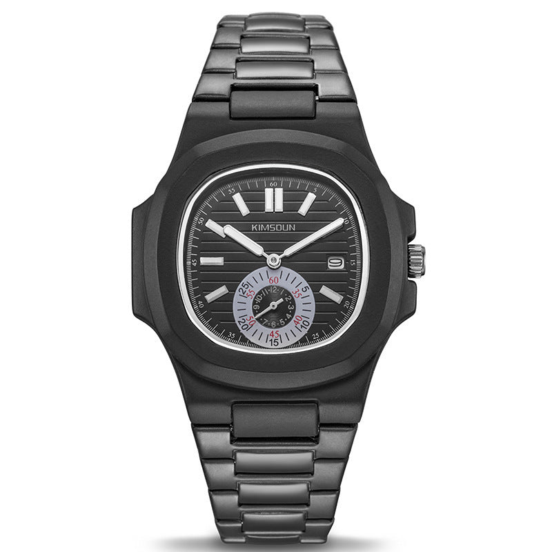 Montre homme étanche en acier inoxydable avec bracelet noir et cadran modern, idéal pour un style décontracté.
