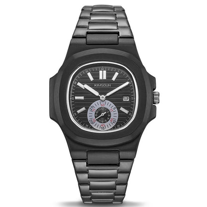 Montre homme étanche en acier inoxydable avec bracelet noir et cadran modern, idéal pour un style décontracté.