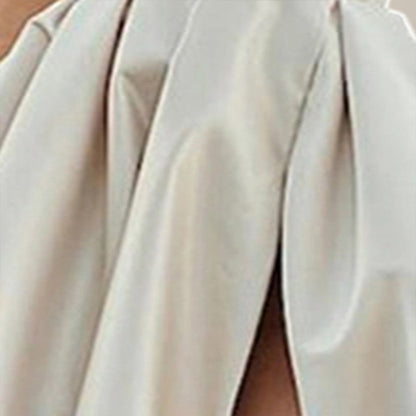 Women's Solid Color Strapless Evening Gown, High Slit Ruched Bust And Flared Skirt For Banquet & Formal Events