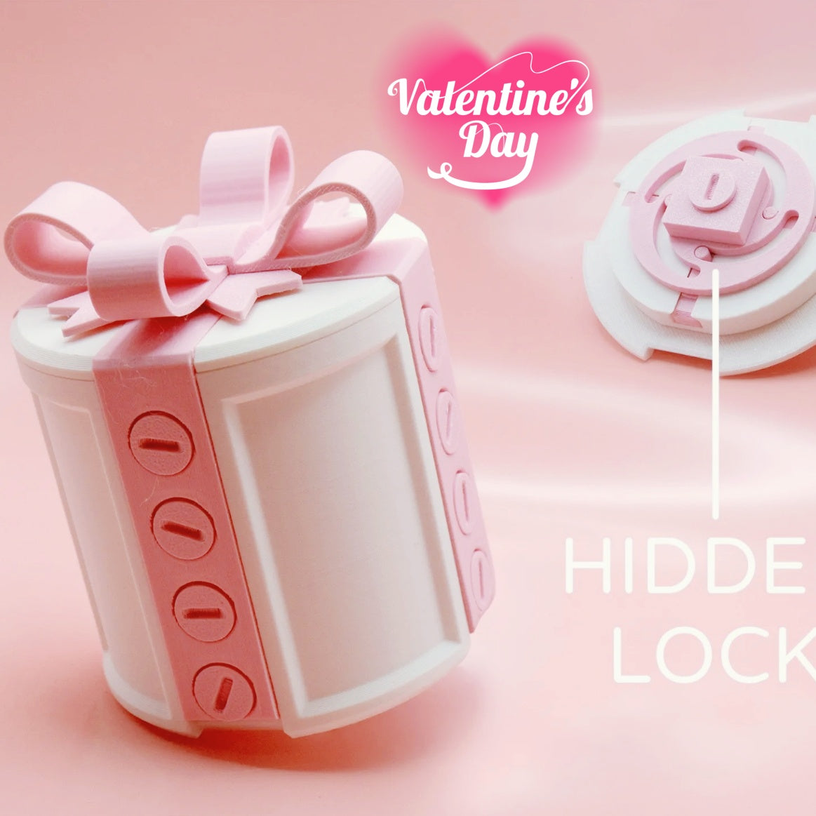 boîte cadeau humoristique Saint-Valentin avec un design de nœud et un mécanisme de verrouillage caché.