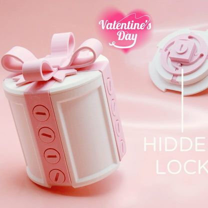 boîte cadeau humoristique Saint-Valentin avec un design de nœud et un mécanisme de verrouillage caché.