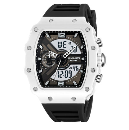Montre multifonctionnelle homme affichage double, montre sportive avec un boîtier élégant blanc et noir.