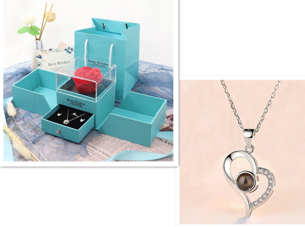 Coffret cadeau de bijoux en métal rose pour la Saint-Valentin, collier pour mariage, petite amie, cadeaux