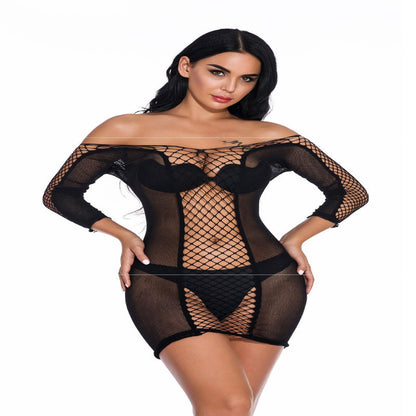 Lingerie Mid-sleeve Fishnet Short Skirt Pajamas Women