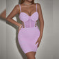 Womens Hollowed-Out Cross-Tie Underwire Fishbone Slimming Camisole Dress