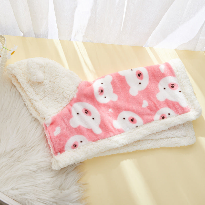 Pet Clothes Warm Thickened Flannel Hooded Shawl Pajamas