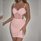 Womens Hollowed-Out Cross-Tie Underwire Fishbone Slimming Camisole Dress