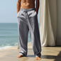 Independent Site European And American Men's Linen Mid-Waist Solid Color With Drawstring