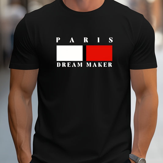 Parisian Dreamer Maker Graphic Printed Men's Creative Top, Casual Short Sleeve Round Neck T-shirt, Summer Outdoor Men's Clothing