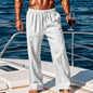 Independent Site European And American Men's Linen Mid-Waist Solid Color With Drawstring