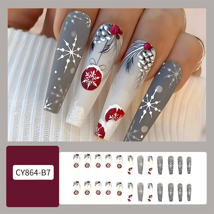 24pcs Noël faux ongles chapeau rayé flocon de neige nail art stickers pour fêtes danses ou vêtements de vacances