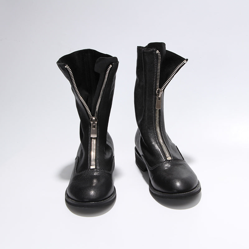 Leather Zip Down Boots