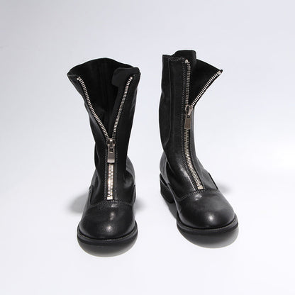Leather Zip Down Boots