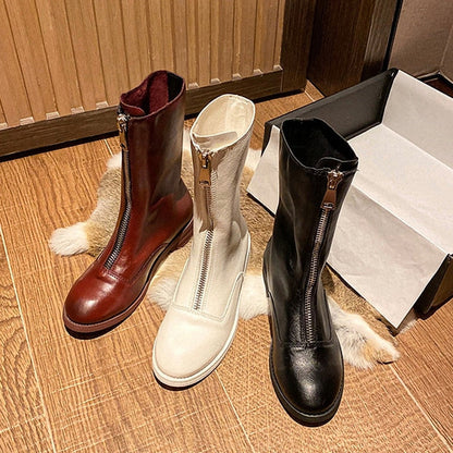 Leather Zip Down Boots