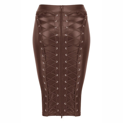 Lace Up Zip Mid Skirt