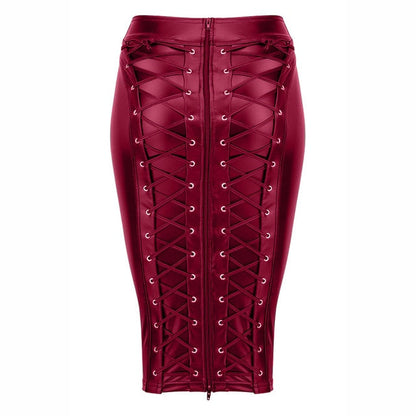 Lace Up Zip Mid Skirt