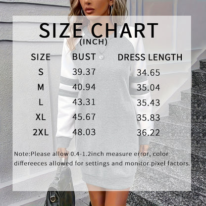 Women's Color Block Sweatshirt Dress Long Sleeve Crew Neck, Casual Short Pullover Tunic Dress