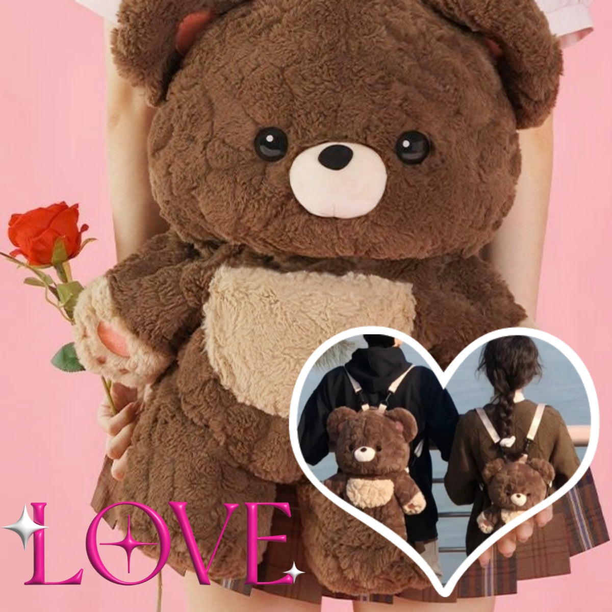 Sac Peluche Ours Love Bear – Petit Sac à Dos Mignon Femme/Homme
