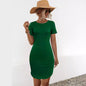Women's Solid Color Short Sleeve Slim U-shaped Split Dress
