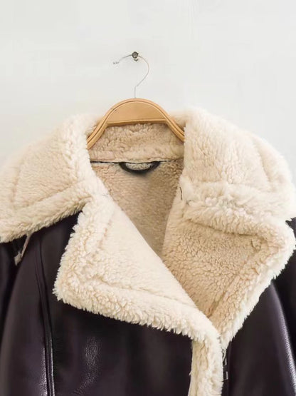 Veste de veste de personnalité de mode mince à manches longues à revers court pour femme