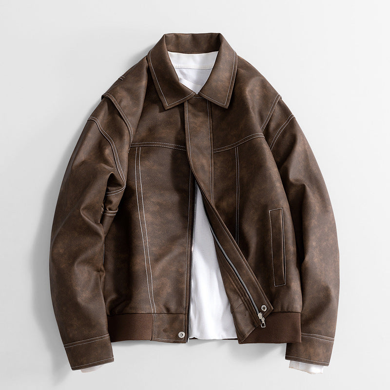 Veste en cuir PU rétro tendance pour hommes