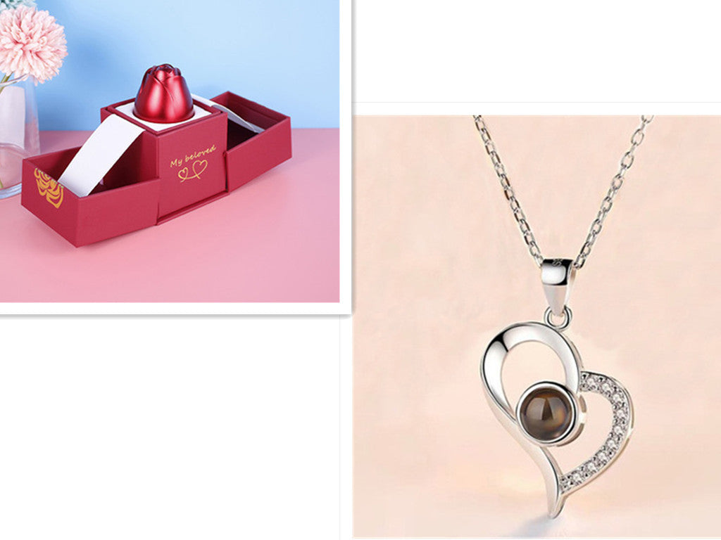 Coffret cadeau de bijoux en métal rose pour la Saint-Valentin, collier pour mariage, petite amie, cadeaux