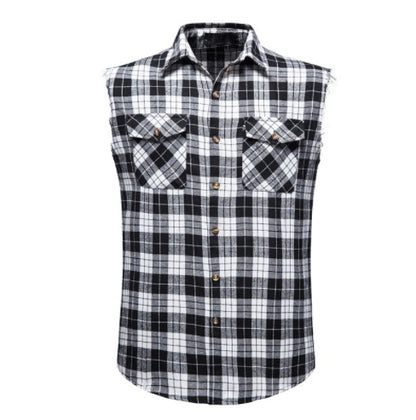Men's Vest Casual Plaid Sleeveless Shirt Pocket Decoration Large Size Vest