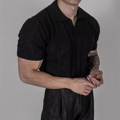 Men's Hollowed-Out Ice Silk Polo Shirt With Lapel Collar