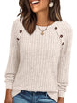 Round Neck Sunken Stripe Brushed Solid Color Top Long Sleeve