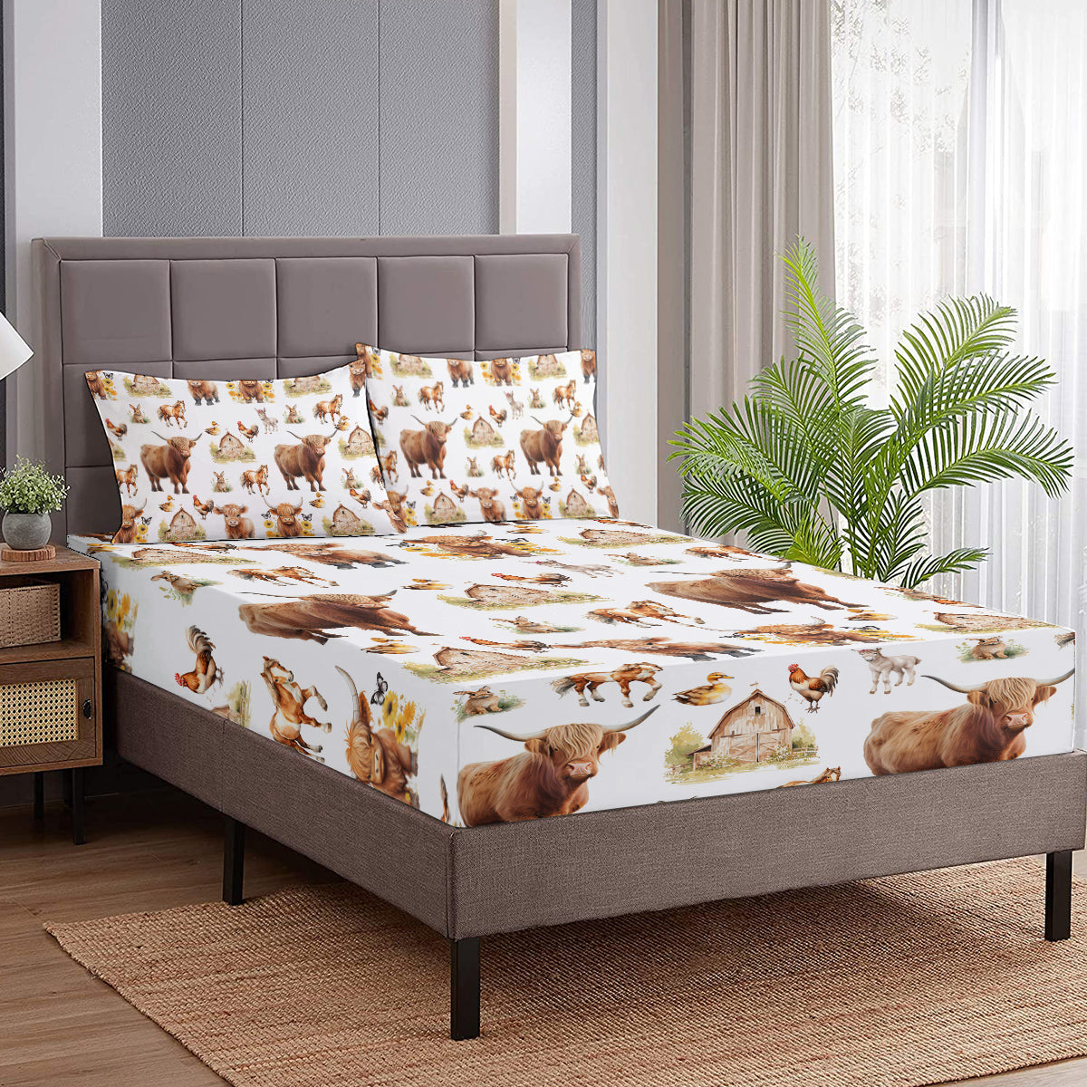Housse de lit thème animaux enfants avec impression 3D de vaches et canards, idéal pour une décoration amusante.