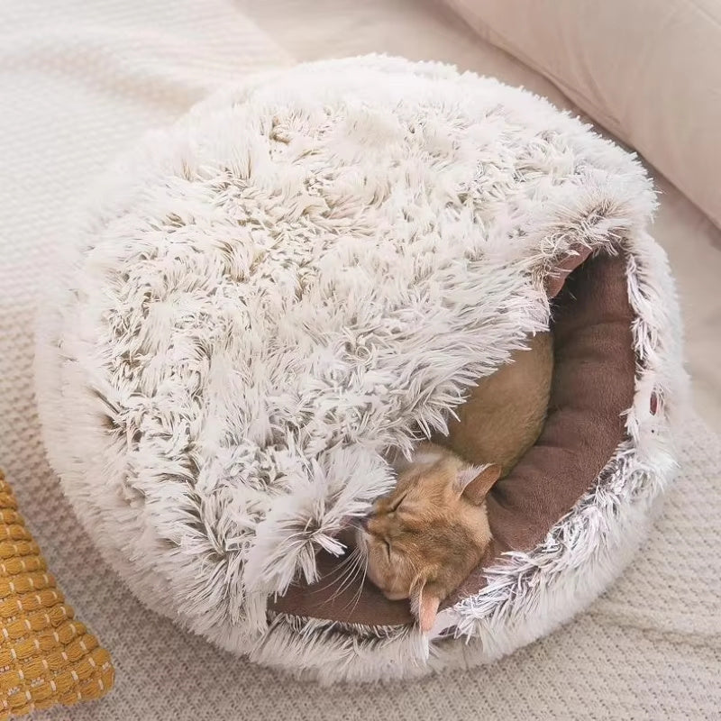 Winter New Long Plush Pet Cat Bed Round Cat Cushion Cat House Warm Cat Basket Cat Sleep Bag Cat Nest Kennel For Small Dog Cat