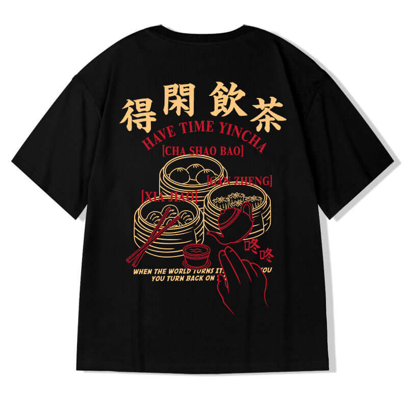 T-shirt homme été imprimé avec design inspiré de la culture asiatique, couleur noire.