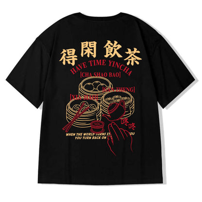 T-shirt homme été imprimé avec design inspiré de la culture asiatique, couleur noire.