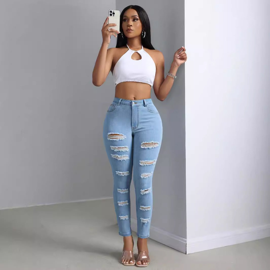 Fashion Personality Women's Ripped Jeans Trousers